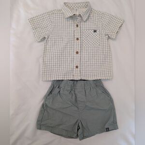 Modern Moments Toddler Boy 2T Teal Square Button Down Resort Shirt Shorts Outfit